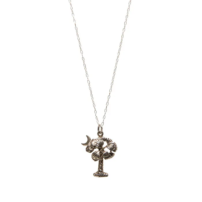 Croghans Necklaces Sterling Silver Palmetto Tree Crescent Pendant Necklace