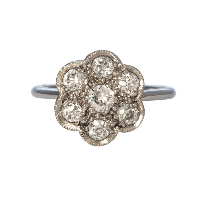 Croghans Rings Edwardian Diamond Flower Cluster Platinum Ring