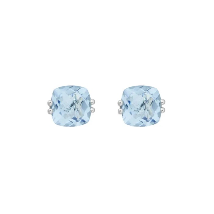 Cushion Aquamarine 14K White Gold 6mm Stud Earrings Croghans Earrings