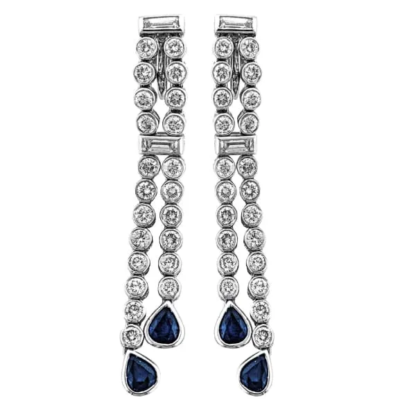 Diamond Source NYC Earrings Gorgeous 14k white gold diamond and sapphire long earrings EAR 174100 Diamond Source NYC Earrings Gorgeous 14k white gold diamond and sapphire long earrings EAR 174100