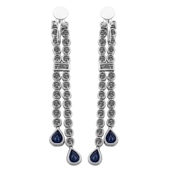 Diamond Source NYC Earrings Gorgeous 14k white gold diamond and sapphire long earrings EAR 174100