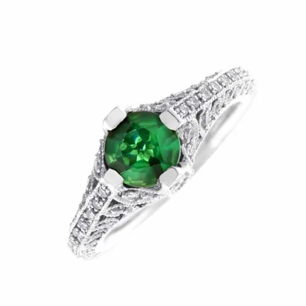 Diamond Source NYC Rings Engagament Ring Set in Platinum 130ct tw Diffused Green Emerald Round Brilliant Natural Diamonds