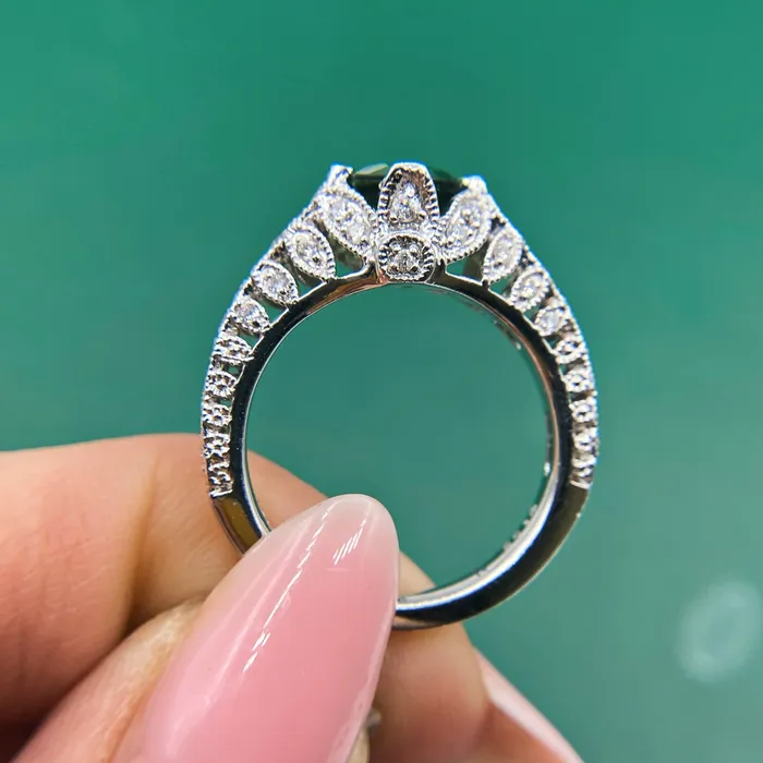 Diamond Source NYC Rings Engagament Ring Set in Platinum 130ct tw Diffused Green Emerald Round Brilliant Natural Diamonds