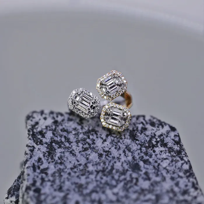 Diamond Source NYC Rings Round Brilliant Baguette Diamond Cocktail Ring Set in 18K White Gold 147ct tw