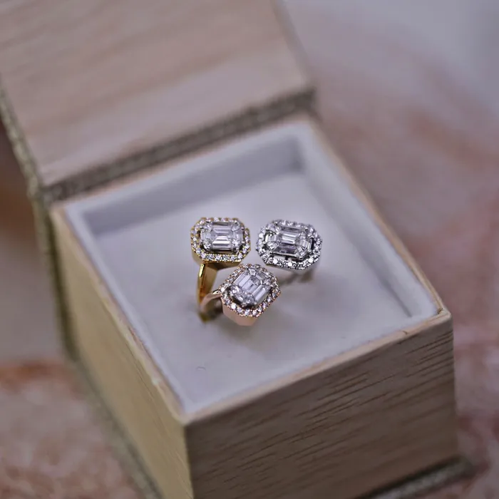 Diamond Source NYC Rings Round Brilliant Baguette Diamond Cocktail Ring Set in 18K White Gold 147ct tw