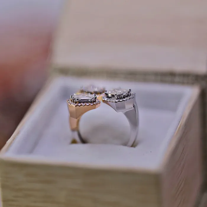Diamond Source NYC Rings Round Brilliant Baguette Diamond Cocktail Ring Set in 18K White Gold 147ct tw