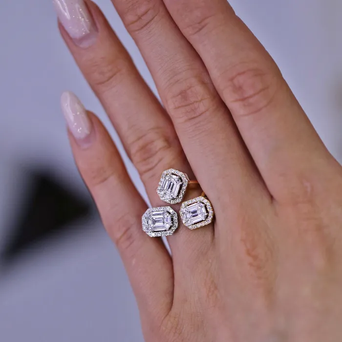 Diamond Source NYC Rings Round Brilliant Baguette Diamond Cocktail Ring Set in 18K White Gold 147ct tw