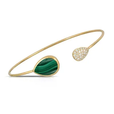 Doves Bracelets Doves 18K Yellow Gold Diamond Bangle Bracelet with Malachite