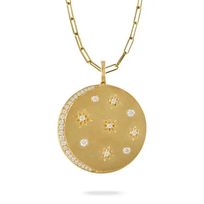 Doves PreStyled Sets Doves 18K Yellow Gold Moon and Stars Diamond Disc Pendant Doves PreStyled Sets Doves 18K Yellow Gold Moon and Stars Diamond Disc Pendant