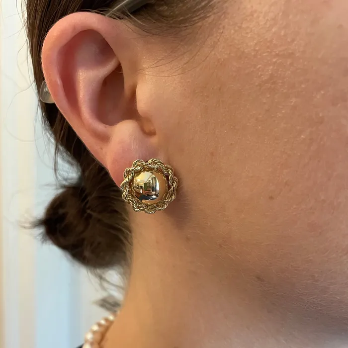 Earrings 14K Yellow Gold Rope Edge Button Stud Earrings Croghans