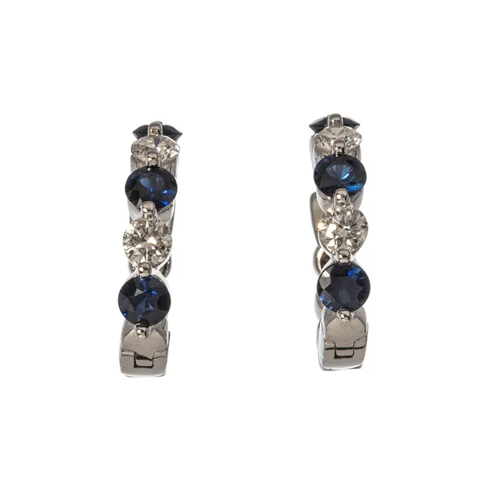 Earrings Croghans 120ct Sapphire Diamond 14K White Gold Hoop Earrings