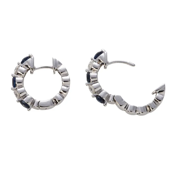 Earrings Croghans 120ct Sapphire Diamond 14K White Gold Hoop Earrings