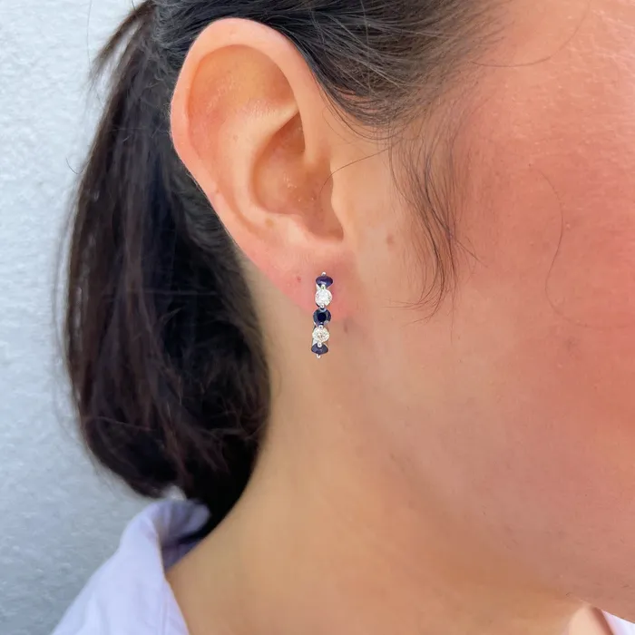 Earrings Croghans 120ct Sapphire Diamond 14K White Gold Hoop Earrings