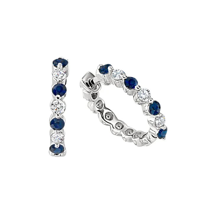 Earrings Croghans 40ct Sapphire Diamond 14K White Gold Hoop Earrings