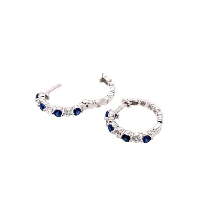 Earrings Croghans 40ct Sapphire Diamond 14K White Gold Hoop Earrings