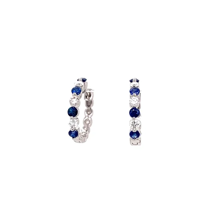 Earrings Croghans 40ct Sapphire Diamond 14K White Gold Hoop Earrings