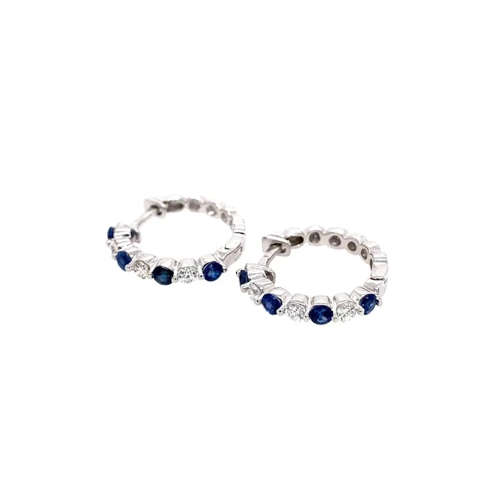 Earrings Croghans 40ct Sapphire Diamond 14K White Gold Hoop Earrings