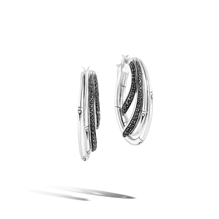 Earrings John Hardy John Hardy Bamboo Sterling Silver Hoop Earrings with Treated Black Sapphire Black Spinel Earrings John Hardy John Hardy Bamboo Sterling Silver Hoop Earrings with Treated Black Sapphire Black Spinel
