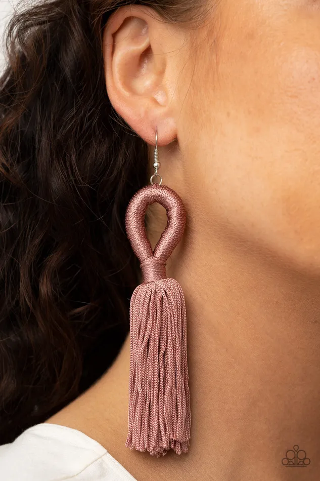 Earrings Paparazzi Jewelry Paparazzi Earring Tassels and Tiaras Pink