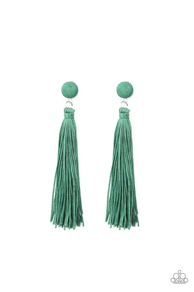 Earrings Paparazzi Jewelry Paparazzi Earring Tightrope Tassel Green
