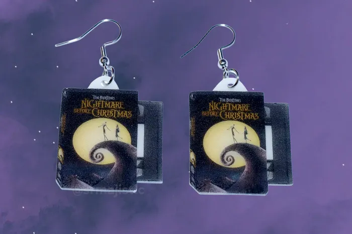 Earrings Sam Makes Things The Nightmare Before Christmas 1993 Movie VHS Tape 2D detailed Handmade Earrings Earrings Sam Makes Things The Nightmare Before Christmas 1993 Movie VHS Tape 2D detailed Handmade Earrings