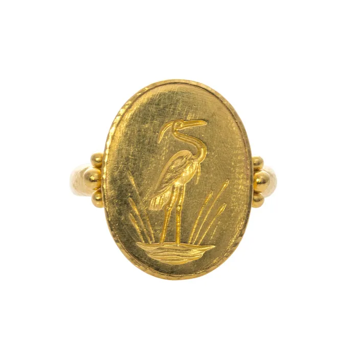 Elizabeth Locke Gold Oval Crane Ring Elizabeth Locke Rings