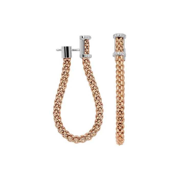 FOPE Fope 18K Rose Gold Essentials Collection Mesh Chain Dangle Earrings with Diamonds Earrings FOPE Fope 18K Rose Gold Essentials Collection Mesh Chain Dangle Earrings with Diamonds Earrings
