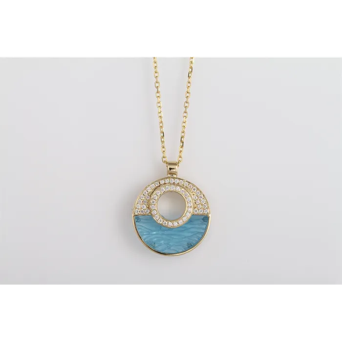 Frederic Sage 14K Yellow Gold Small Marbella Blue Topaz and Diamond Pendant Necklace Frederic Sage Necklaces Frederic Sage 14K Yellow Gold Small Marbella Blue Topaz and Diamond Pendant Necklace Frederic Sage Necklaces