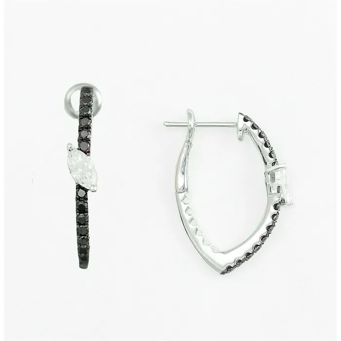 Frederic Sage Earrings Frederic Sage 14K White Gold Black and White Diamond Hoop Earrings with Slanted Marquise Diamond Center Frederic Sage Earrings Frederic Sage 14K White Gold Black and White Diamond Hoop Earrings with Slanted Marquise Diamond Center