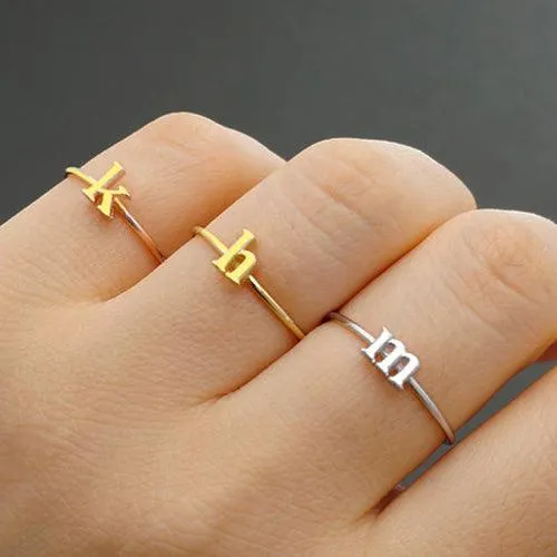 Gold Initial Letter Ring Mothers Ring Personalized Initial Ring Stackable rings for Women Belbren Rings