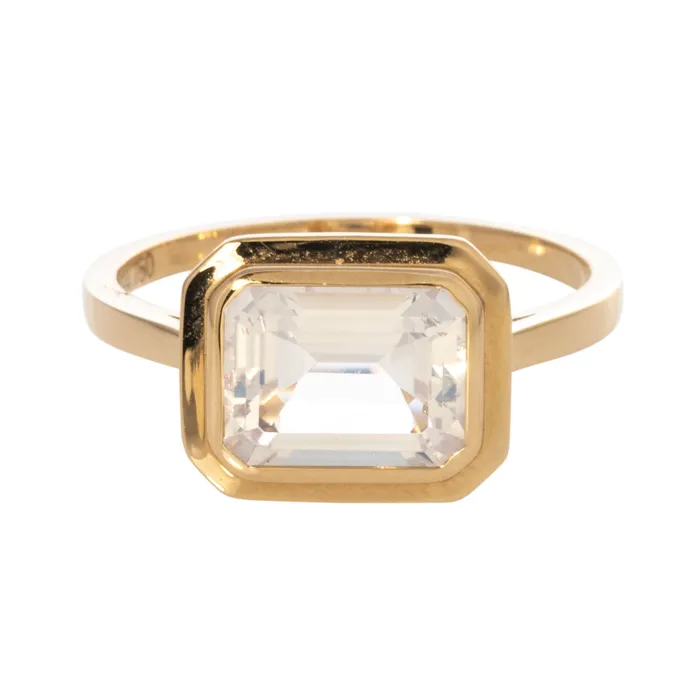 Goshwara EmeraldCut Moon Quartz Bezel Set 18K Gold Ring Goshwara Rings