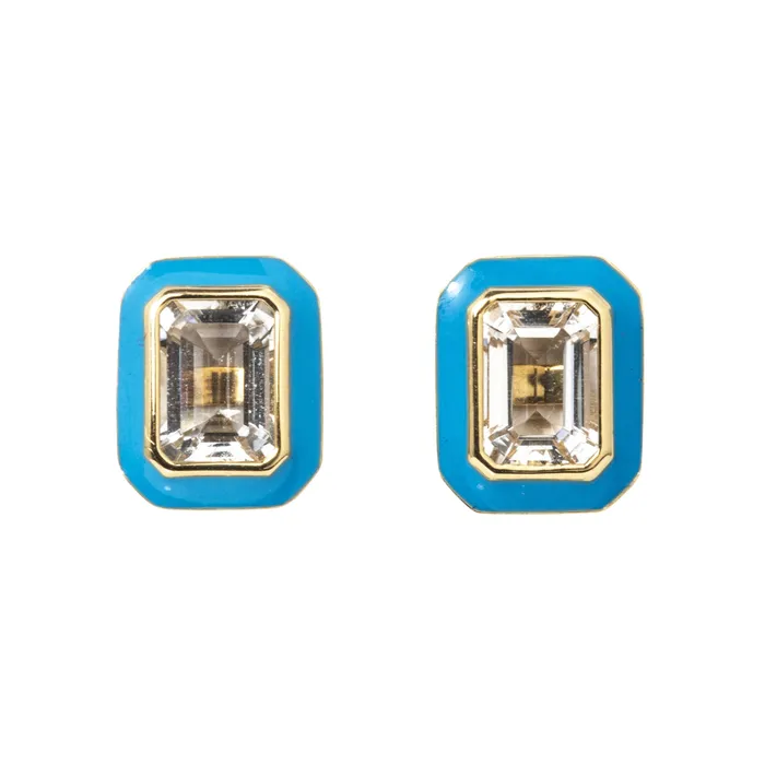 Goshwara Rock Crystal Turquoise Enamel 18K Gold Stud Earrings Goshwara Earrings