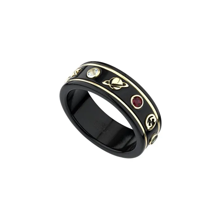 Gucci Rings Gucci 18K Yellow Gold Black Synthetic Corundum Icon Ring with Topaz Gucci Rings Gucci 18K Yellow Gold Black Synthetic Corundum Icon Ring with Topaz