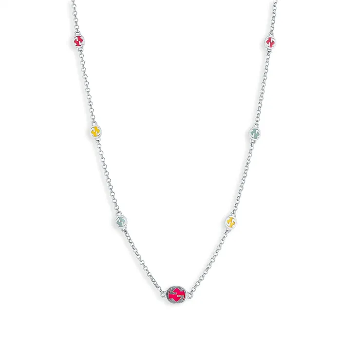Gucci Sterling Silver Interlocking G Necklace with MultiColor Enamel 175 inch Gucci Necklaces Gucci Sterling Silver Interlocking G Necklace with MultiColor Enamel 175 inch Gucci Necklaces