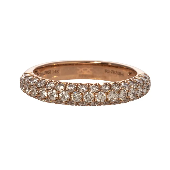 Henri Daussi Diamond Triple Row Pav 14K Rose Gold Band Rings
