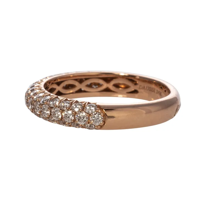 Henri Daussi Diamond Triple Row Pav 14K Rose Gold Band Rings