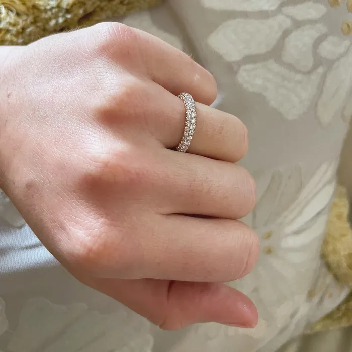 Henri Daussi Diamond Triple Row Pav 14K Rose Gold Band Rings