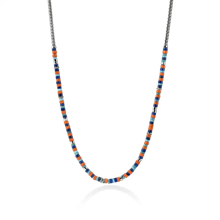 John Hardy Necklaces John Hardy Heishi Silver 35mm Slim Chain Necklace with Lapis Turquoise and Enamel John Hardy Necklaces John Hardy Heishi Silver 35mm Slim Chain Necklace with Lapis Turquoise and Enamel