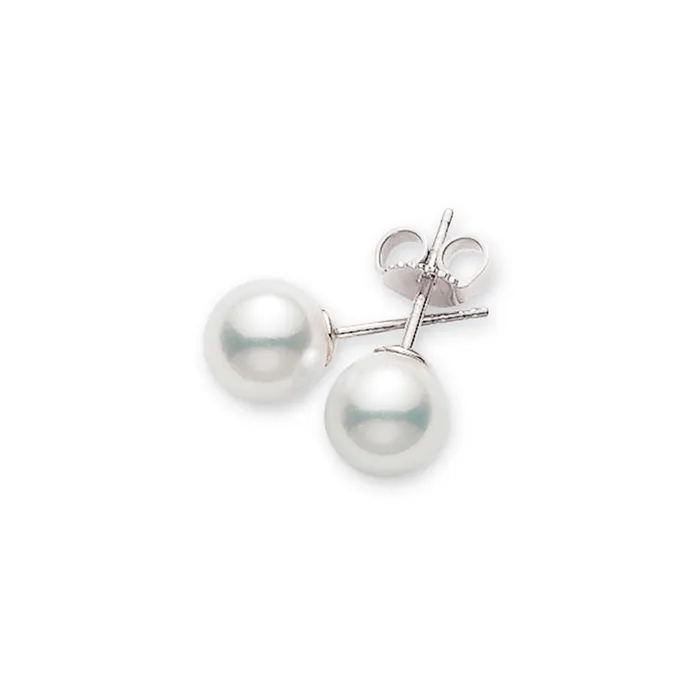 Mikimoto 18K White Gold 75mm Cultured White Pearl Stud Earrings Mikimoto Earrings Mikimoto 18K White Gold 75mm Cultured White Pearl Stud Earrings Mikimoto Earrings