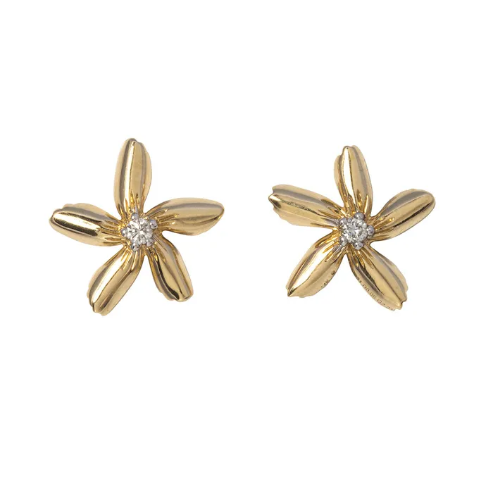 Mini Collection Earrings Diamond 14K Yellow Gold Star Jasmine Stud Earrings