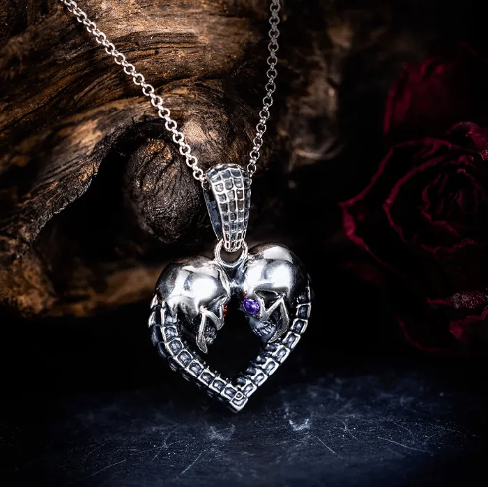 Necklaces Gothic Eternal Bond Silver Necklace Custom Skull Heart Pendant with Birthstone Eyes Belbren Necklaces Gothic Eternal Bond Silver Necklace Custom Skull Heart Pendant with Birthstone Eyes Belbren
