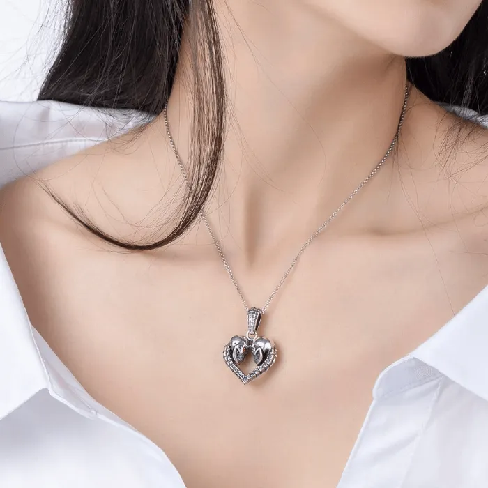 Necklaces Gothic Eternal Bond Silver Necklace Custom Skull Heart Pendant with Birthstone Eyes Belbren