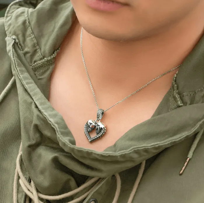 Necklaces Gothic Eternal Bond Silver Necklace Custom Skull Heart Pendant with Birthstone Eyes Belbren