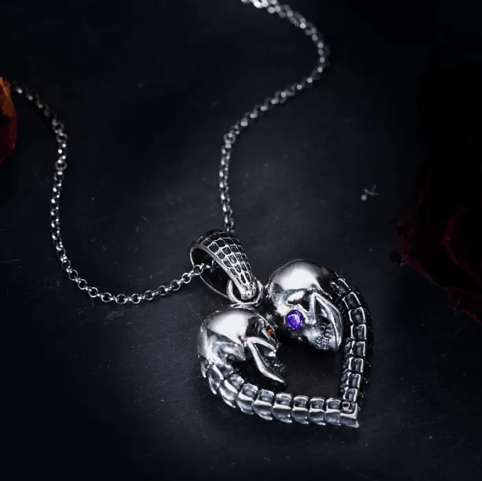 Necklaces Gothic Eternal Bond Silver Necklace Custom Skull Heart Pendant with Birthstone Eyes Belbren
