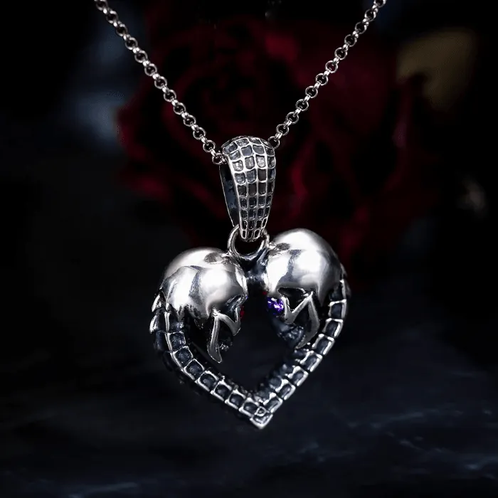 Necklaces Gothic Eternal Bond Silver Necklace Custom Skull Heart Pendant with Birthstone Eyes Belbren