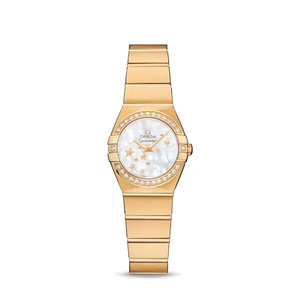 Omega Constellation 24mm Watch Ref 12355246005001 White Mother of Pearl Dial Diamond Bezel 18K Yellow Gold Bracelet Omega Bracelets Omega Constellation 24mm Watch Ref 12355246005001 White Mother of Pearl Dial Diamond Bezel 18K Yellow Gold Bracelet Omega Bracelets