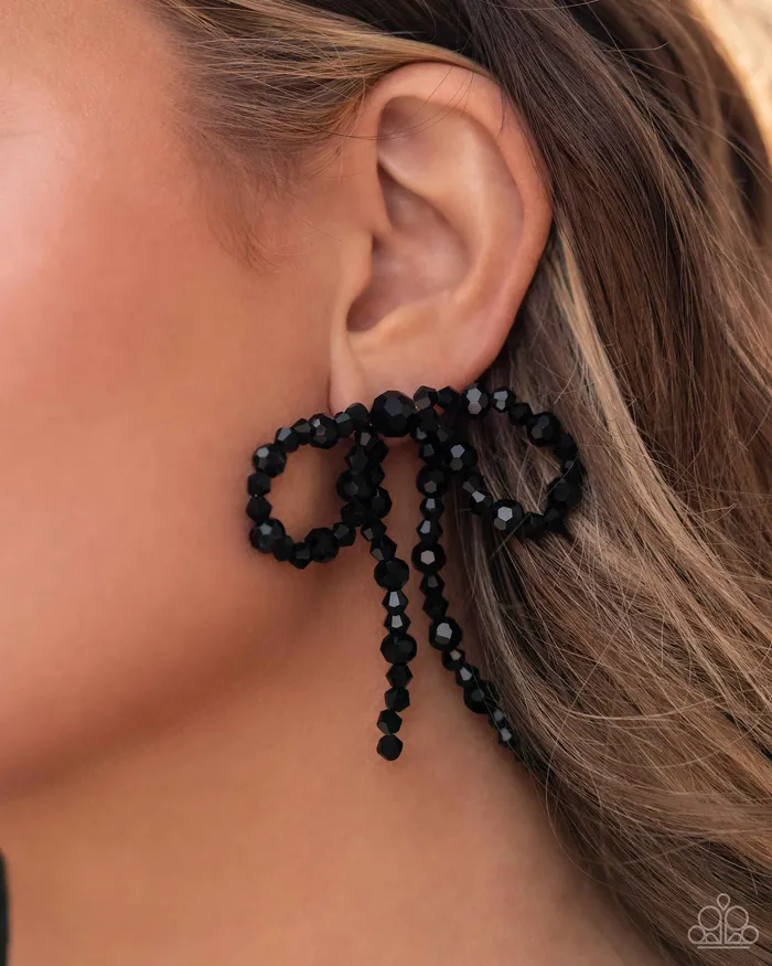 Paparazzi Earring Butler Bowtie Black Paparazzi Jewelry Earrings