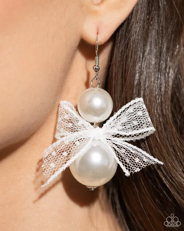 Paparazzi Earring Elegance Ease White Paparazzi Jewelry Earrings