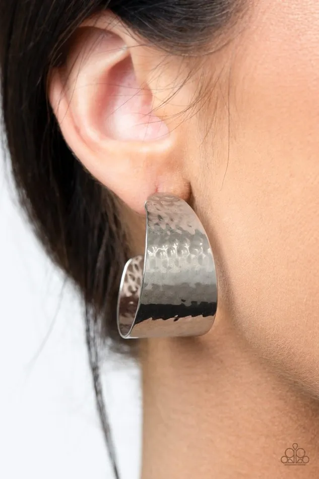 Paparazzi Earring Flatten The Curve Silver Paparazzi Jewelry Earrings