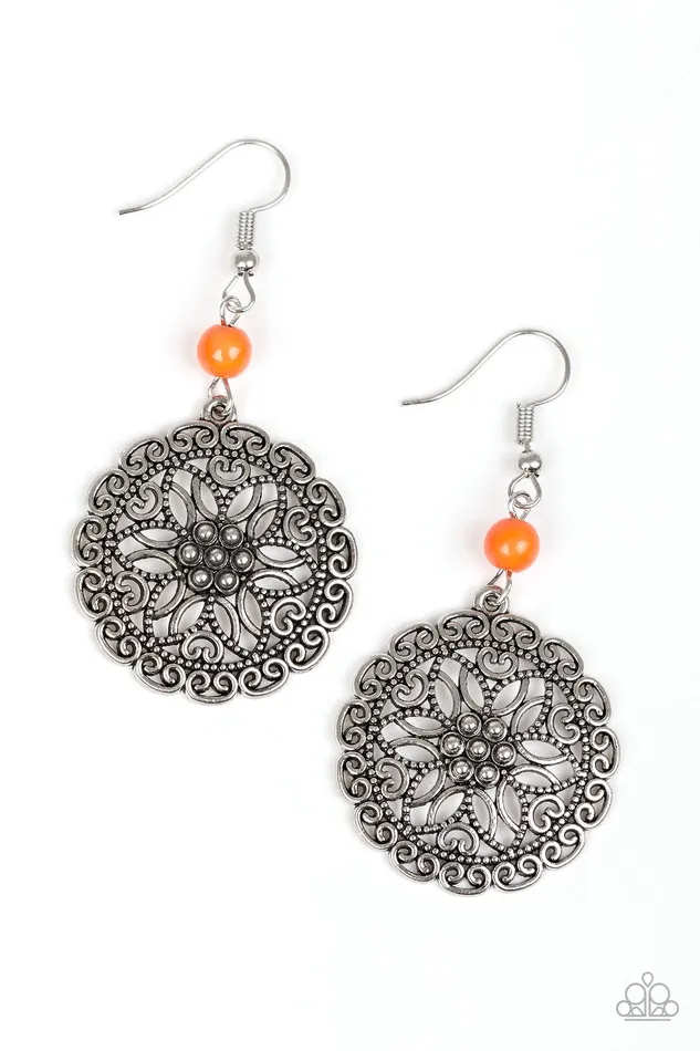 Paparazzi Earring Full Floral Orange Paparazzi Jewelry Earrings